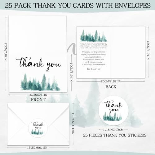 Marspark 25 Pack Sympathy Thank You Cards for Funeral with Envelopes Sticker and Message Memorial Bereavement Postcards for Loved Ones Family Friends Celebration of Life(Tree) - style: Tree