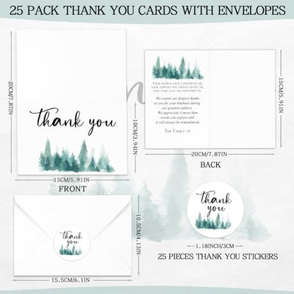 Marspark 25 Pack Sympathy Thank You Cards for Funeral with Envelopes Sticker and Message Memorial Bereavement Postcards for Loved Ones Family Friends Celebration of Life(Tree) - style: Tree