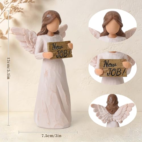 New Job Gifts for Women, Angel Figurines Holding New Job Sign | Farewell Goodbye Gift for Coworkers, Congratulations Gift, Office Desk Decorative Keepsake, Sculpted Hand-Painted Statue - style: New Job Gifts