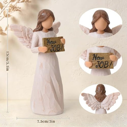 New Job Gifts for Women, Angel Figurines Holding New Job Sign | Farewell Goodbye Gift for Coworkers, Congratulations Gift, Office Desk Decorative Keepsake, Sculpted Hand-Painted Statue - style: New Job Gifts