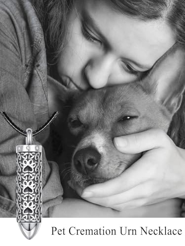 Dreamboat Pet Cremation Urn Necklaces for Dog Cat Ashes 925 Sterling Silver Paw Print Keepsake Pendant Memorial Jewelry Gifts for Women Men - style: 01C- Vial
