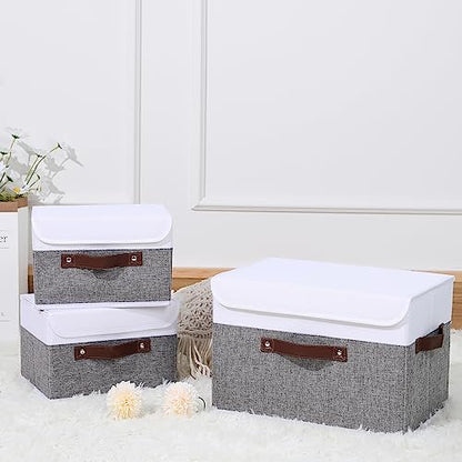 ANMINY Fabric Storage Box Bins with Lids, Gray White, 10"x8"x7" - color: Gray White, size: Small (Pack of 1)