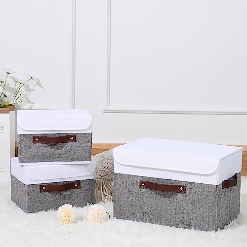 ANMINY Fabric Storage Box Bins with Lids, Gray White, 10"x8"x7", 2 Pack - color: Gray White, size: Small (Pack of 2)