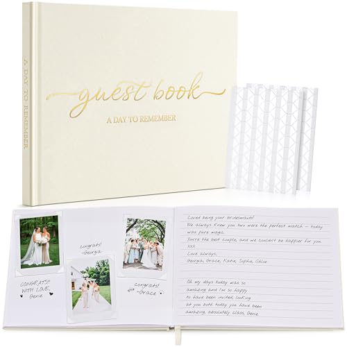 JARLINK Wedding Guest Book for Reception, Polaroid Sign-in Guestbook, Beige | Beautiful Sign-in Guestbook W/ Clear Self-Adhesive Corners, 100 Thick Pages For Wedding, Baby Shower, Or Any Special Day - color: Beige