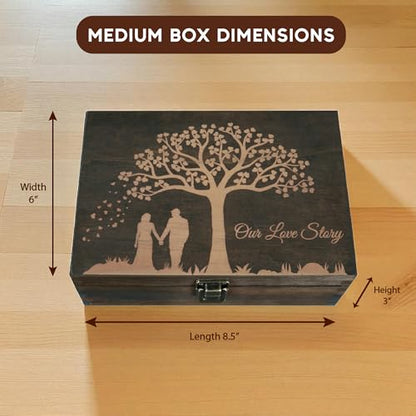 Anniversary & Wedding Gift for Couples, Engraved Our Love Story Memory Box - size: Medium, style: Wedding