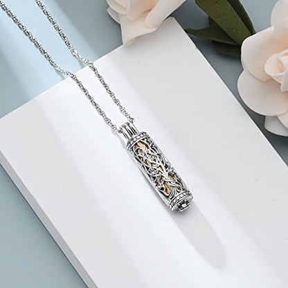 shajwo Cylinder Cremation Jewelry Tree of Life Urn Ashes Necklace for Women Men Vial Cremation Ash Pendant Loved One Memorial Jewelry - color: Gold