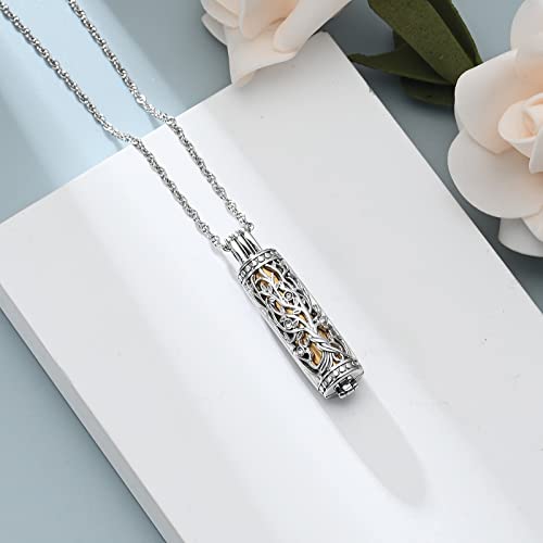 shajwo Cylinder Cremation Jewelry Tree of Life Urn Ashes Necklace for Women Men Vial Cremation Ash Pendant Loved One Memorial Jewelry - color: Gold