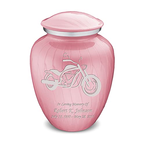 Adult Personalized Motorcycle Cremation Urns for Human Ashes I Large Pearl Light Pink Funeral Urn for Men and Women I 200 lbs - color: Pearl Pink