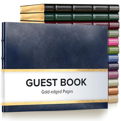 Gallery Leather Guest Book - Great for Wedding, Reception, Baby and Bridal | Shower, Birthday Party and Vacation Home - 192 Lined Pages to Sign in, add Polaroid Photo - Hardcover 9x7" - Acadia Navy - color: Acadia Navy