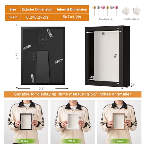 5x7 Small Shadow Box Frame with Ultra-Clear Glass & Soft Linen Back - color: Black+high Definition Panel + Shatter-proof Packaging, size: 5x7