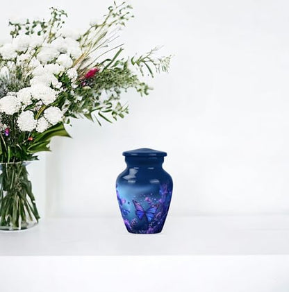 Butterfly Cremation Urn for Ashes - Keepsake Set of 2 - color: Blue Butterfly, size: 3 inch (2 pieces)