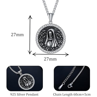 925 Sterling Silver Patron Saint Necklace Amulet Miraculous Medal Pendant Jewelry for Men Women with Friendship Talisman Travel Inspirational Gifts - color: black-B