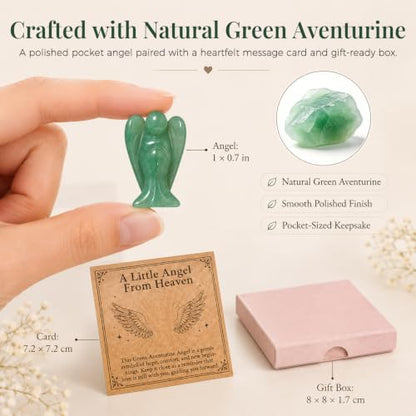 Memorial Gift for Loss of Loved One, Green Aventurine Guardian Angel Pocket Hug Keepsake, Sympathy Angel from Heaven with Message Card, Comfort and Hope Gift (Green) - color: Green