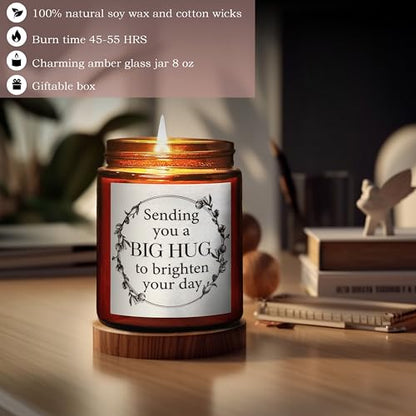 Sending You a Big Hug Candle - Get Well, Thinking of You, Aromatherapy Gifts for Stress Relief Relaxation -Gifts for Women Men Friends Son - Natural Soy Wax - Mahogany Teakwood Scented Candle - color: Big hug