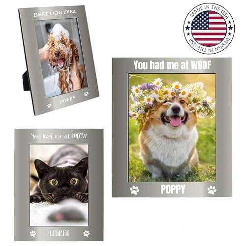 Personalized Cat Picture Frame with Gift Box, 4x6 Aluminum Pet Photo Frame - color: Aluminum Frame, size: Landscape 4X6