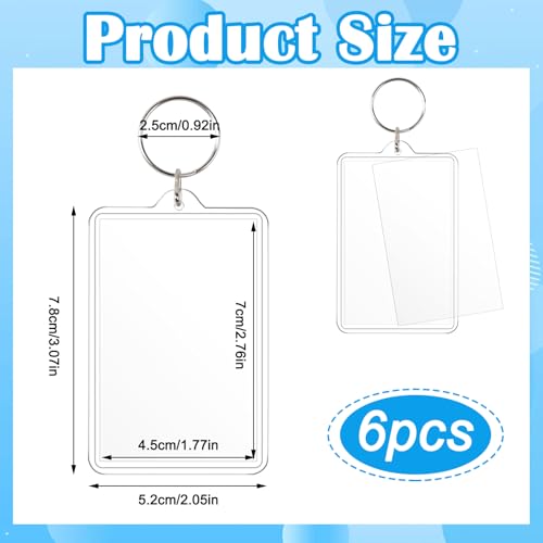 6 Pack Acrylic Clear Keychains for Pictures, Blank Insert 1.77 * 2.76in Picture Frame Keychain, Keychain Picture Holder for Men Women DIY Loved Ones Backpacks Keepsakes Gifts