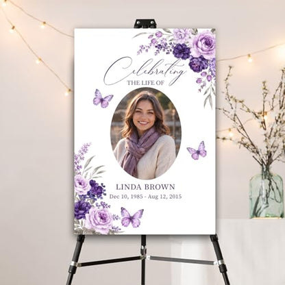 Flower Butterfly Purple Celebration of Life Welcome Sign Memorial Funeral - color: Sign 29