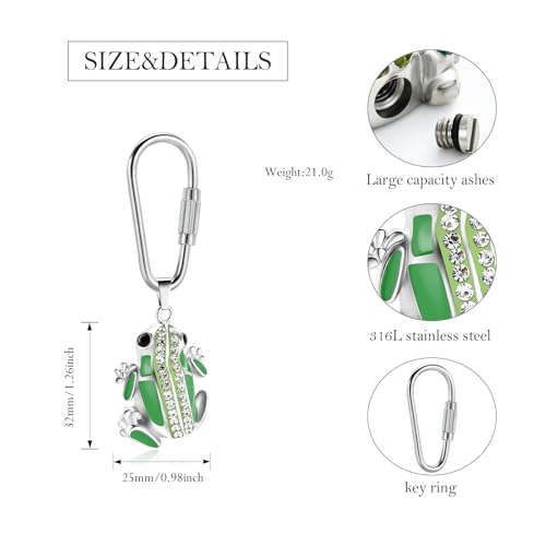 Frog Urn Necklace for Ashes Animals Cremation Jewelry Stainlee Steel Memorial Necklaces Keepsake Jewelry Ashe Holder Pendant for Human Ashes with Filling Kits - color: Green-keychain