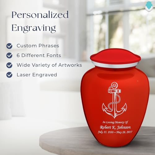 Adult Personalized Anchor Cremation Urns for Human Ashes I Large Bright Red Funeral Urn for Men and Women I 200 lbs - color: Bright Red