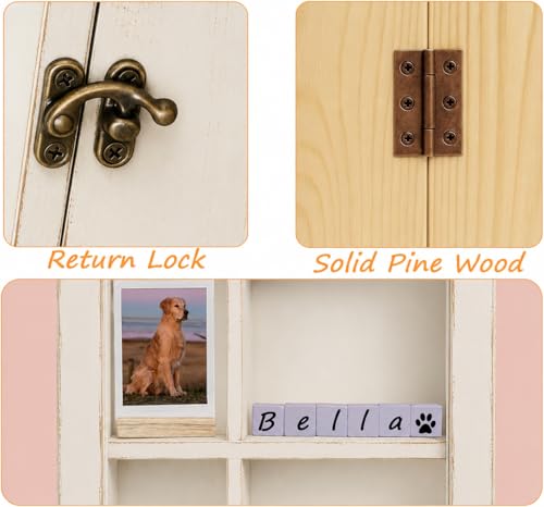 12x16 Inch Solid Wood Pet Memorial Shadow Box Frame with Shelves - color: Distressed White