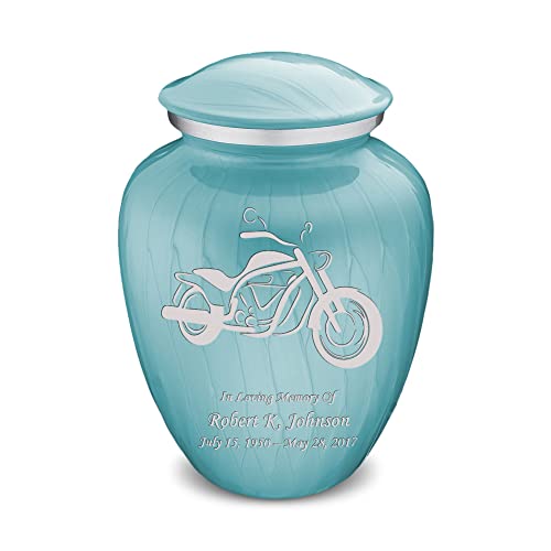 Adult Personalized Motorcycle Cremation Urns for Human Ashes I Large Pearl Light Blue Funeral Urn for Men and Women I 200 lbs - color: Pearl Light Blue