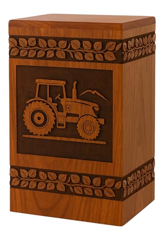 Tractor Wooden Cremation Urn for Human Ashes Adult – Handcrafted Rosewood Memorial Urn Box with Tractor Engraving (Design 2, (Large - 11.25" Hx6.25 W (250 Cu/in)) - color: Design 2, size: (Large - 11.25" Hx6.25 W (250 Cu/in)