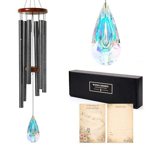 2in1 Design Luxury Beautiful Wind Chimes & Suncatcher, Deep Tone Wind Chime with Sun Catcher Prism for Window Patio Decor Crystal Wind Chimes for Outside Garden Gifts Women Gifts Unisex 32"