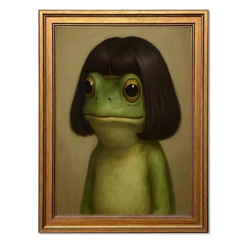 Vintage Gold Framed Whimsical Frog Wall Art, Funny Green Frog Pictures Wall Decor, Eclectic Animal Paintings Canvas Prints for Living Room Bedroom Bathroom 12x16 Inch - color: Green Funny Frog, size: 16"L x 12"W