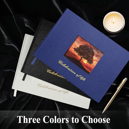 SUNEE Funeral Guest Book for Memorial & Funeral Services – in Loving Memory Funeral Book, Celebration of Life Guest Book with 100 Lined Pages, Table Sign, Ribbon Bookmark and Linen Hardcover, Black - color: Black