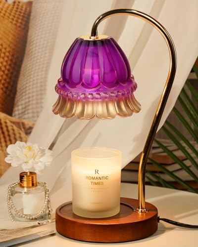 Funistree Flower Candle Warmer Lamp with Timer, Dimmable Candle Lamp Warmer, Christmas Birthday Gifts for Women Mom Her, Housewarming Home Decor, Lotus Wax Warmer for Yankee Candles - Purple Flower - color: 16 Purple Flower