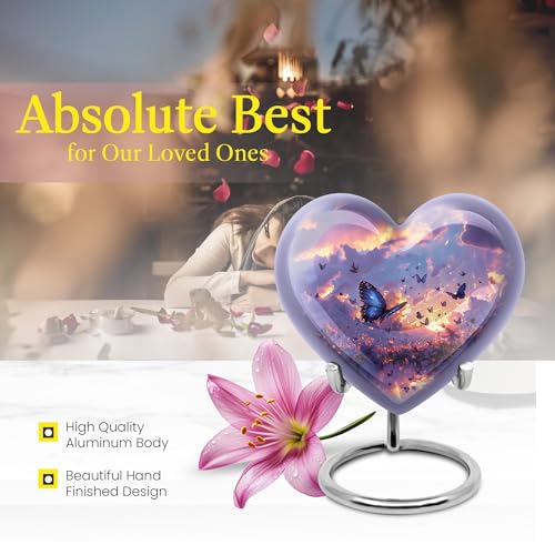 Twilight Butterflies Heart Urn for Human Ashes - color: Butterfly, size: 10 Inch + 3 Inch - Pack of 5