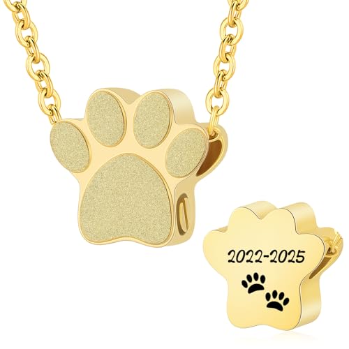Pet Cremation Jewelry for Ashes Pendant Pet Urns For Dogs/Cats Urn Ashes Pendant Paw Print Urn Necklace with Mini Keepsake Memorial Ash Jewelry - color: Customize
