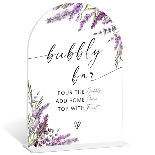 Bubbly Bar Sign, Lavender Bridal Shower Decorations, Wedding Centerpieces for Tables, Engagement Party Decor, Acrylic Table Signs with Base for Wedding Reception and Bridal Party Decor, S - color: Bubbly Bar Sign-19