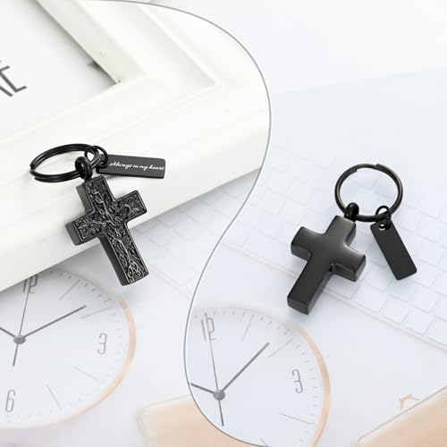 XSMZB Cross Urn Necklace for Ashes for Women Men Tree of Life Cross Cremation Jewelry Keepsake Pendant for Ashes of Loved One - color: Black Keychain