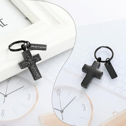 XSMZB Cross Urn Necklace for Ashes for Women Men Tree of Life Cross Cremation Jewelry Keepsake Pendant for Ashes of Loved One - color: Black Keychain