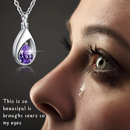 Sariel 925 Sterling Silver Teardrop Cremation Necklace for Ashes - color: Purple