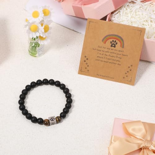 Pet Memorial Stone Bracelet, Pet Sympathy Rainbow Bridge Pets Memorial Bracelet with Card Dog Memorials Gifts for Men Women Who Loss of Beloved Dog Cat