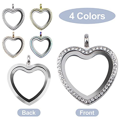 WANDIC Rhinestone Photo Charm, Rose Gold Heart Crystal Photo Pendant Bridal Wedding Bouquet Charms Living Floating Memory Locket for 2 Pictures - color: Mixed