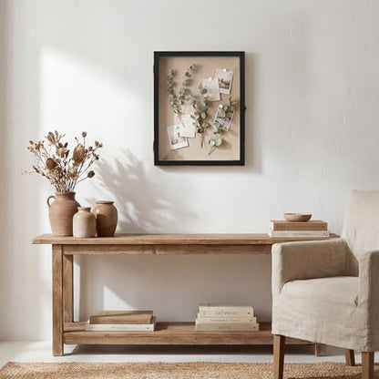 13×16 Shadow Box Frame, Linen Back, Glass Door, Hinge Display Case - color: Rustic Black, size: 13×16