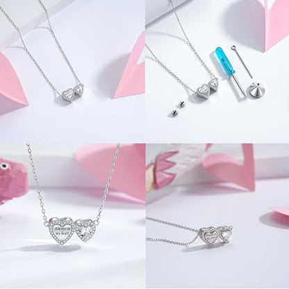Sterling Silver Dual Infinity Urn Necklace for Women: Double Heart Cremation Necklaces Jewelry Hold Two Ashes - Infinity Memorial Keepsakes Pendant Jewelry Gifts for Loved Ones - color: Double-Heart