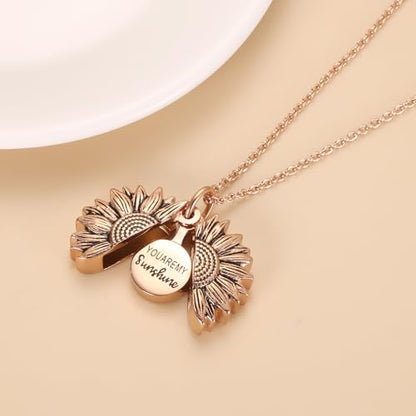 Sunflower Cremation Urn Jewelry For women - color: Rose Gold