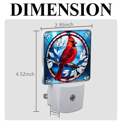 Cardinal Stained Glass Night Lights Plug into Wall for Room, Cardinals Night Light LED for Bedroom - color: Cardinal