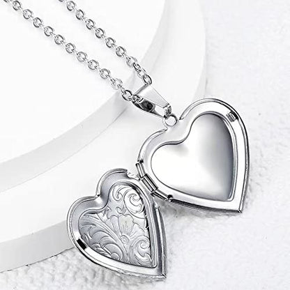 2 Pcs Locket Necklace that Holds Pictures Stainless Steel Locket Pendant Necklace Memory Photo Pendant Necklace for Women Girls - color: Heart style 6