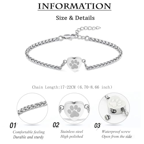 zeqingjw Cremation Heart Urn Bracelet for Pets Ashes Pet Paw Print Bangle for Dog Cat Ashes Stainless Steel Memorial Keepsake Urn Jewelry - color: Customize
