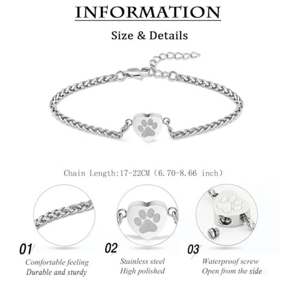zeqingjw Cremation Heart Urn Bracelet for Pets Ashes Pet Paw Print Bangle for Dog Cat Ashes Stainless Steel Memorial Keepsake Urn Jewelry - color: Customize