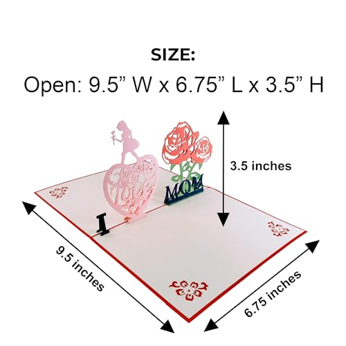 iGifts And Cards I Love You Mom Mother's Day 3D Pop-Up Card 4.75x6.75 | Floral Heart, Thank You, Birthday, New Mum, World's Best Mom, Inspirational, Mother Figure, Daughter, Keepsake Memento - color: I Love Mom