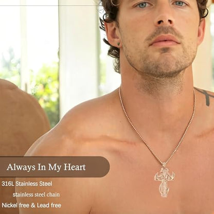 zeqingjw Cross Urn Necklace Fish Hook Cremation Jewelry for Ashes Pendant Stainless Steel Deer Antler Cross Memorial Human Pet Keepsake Ashes Holder for Men Women - color: Rose Gold Cross