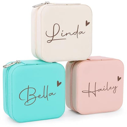 Ajiangwu Bridesmaid Gifts,Custom Travel Jewelry Case for Women,Personalized Small Jewelry Box Mini Teen Girl Gifts Trendy Stuff Jewelry Organizer for Rings, Necklaces, Bracelets - color: Design 1