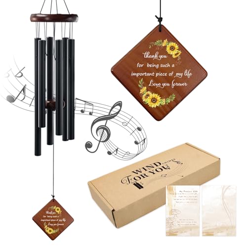 Sunflower Wind Chime with Thank You Quote Important Piece of My Life, Memorial Gift for Mom, Dad, Teacher, Friend or Farewells, 36" Outdoor Sympathy Chimes for Remembrance & Comfort - size: 36" Sunflower