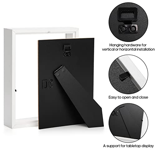 Hacaroa 4 Pack Shadow Box Frame, 8''x6'' Wood Picture Frame Memory Display Case for Bouquets, Photos, Medals, Wall, Tabletop, White - color: White-8.6"x6.6"